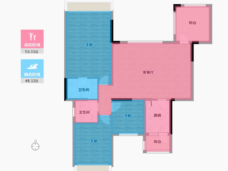 四川省-成都市-恒大银海湖-95.90-户型库-动静分区