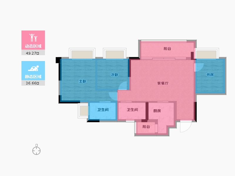 重庆-重庆市-禹洲雍锦府-76.35-户型库-动静分区