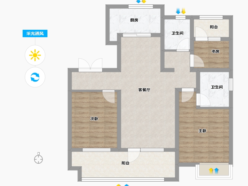 山东省-青岛市-保利云禧-86.40-户型库-采光通风