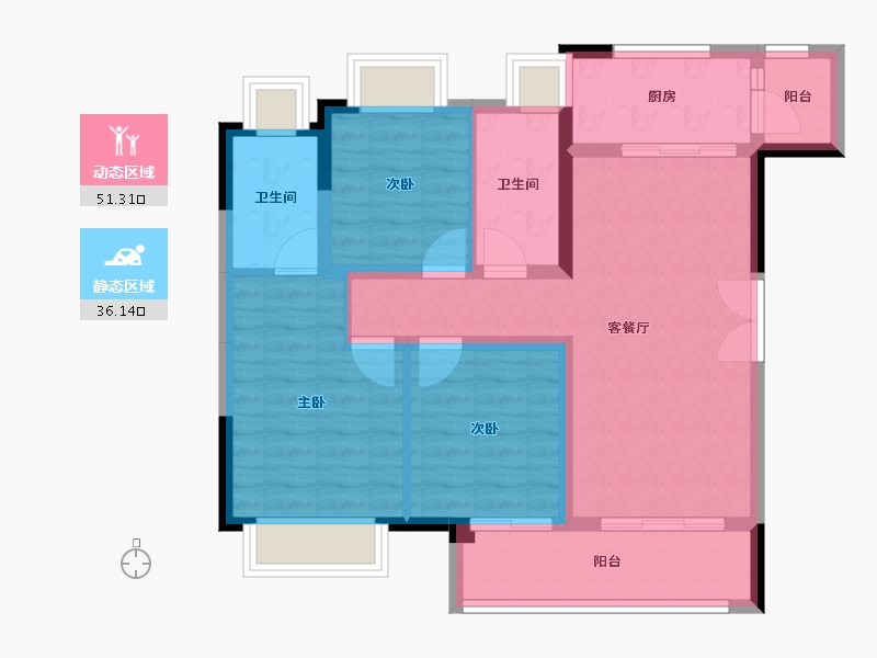 重庆-重庆市-融创溪山春晓-77.66-户型库-动静分区