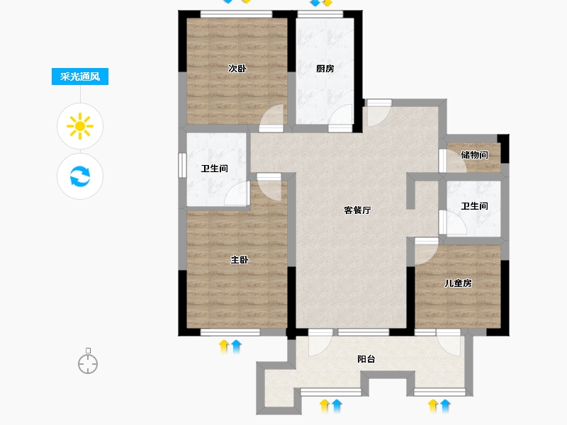 山东省-青岛市-安兴壹號府-90.82-户型库-采光通风