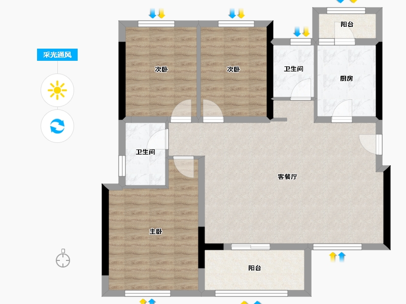 四川省-成都市-保利青江和府二期-90.94-户型库-采光通风