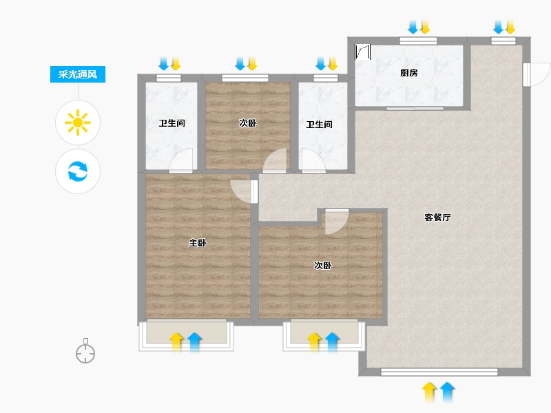 山东省-青岛市-龙湖亿联春江天玺-108.01-户型库-采光通风