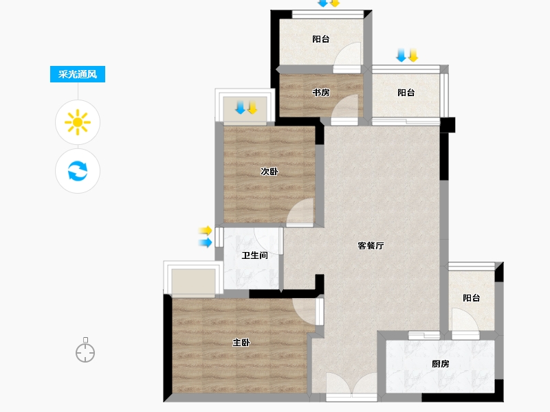 重庆-重庆市-北新御龙湾-65.18-户型库-采光通风