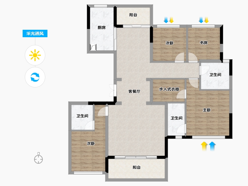 四川省-成都市-鹿溪樾府-125.68-户型库-采光通风