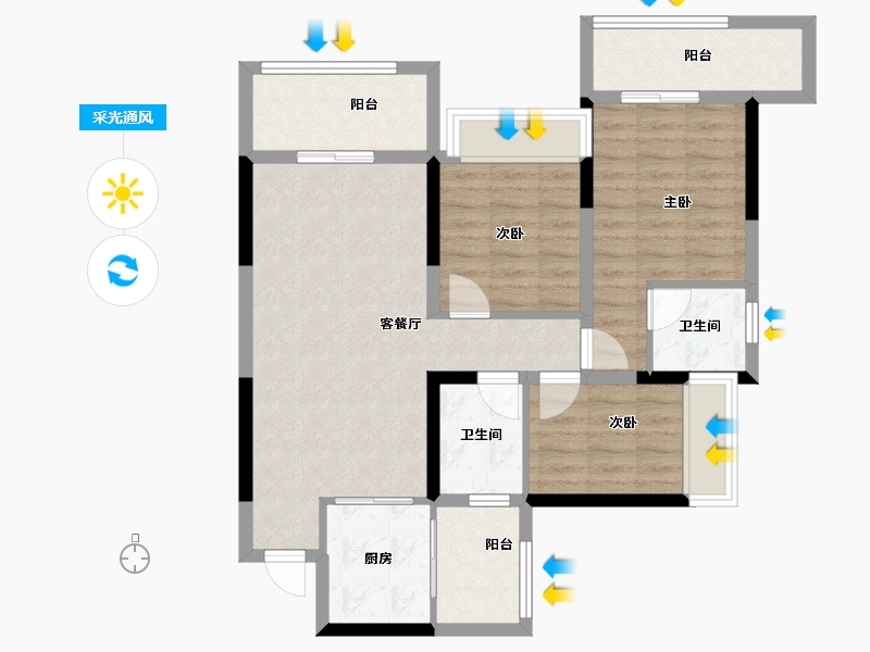 四川省-成都市-绿洲国际金座-84.40-户型库-采光通风