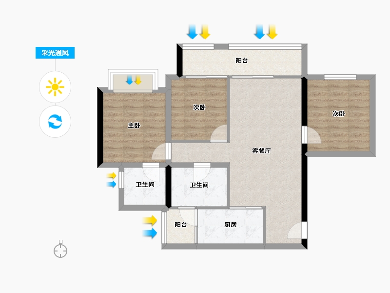 重庆-重庆市-金科禹洲府-76.93-户型库-采光通风