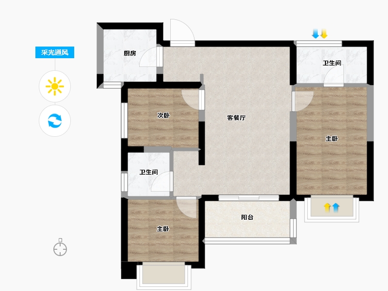 云南省-昆明市-招商公园大道央璟-66.73-户型库-采光通风