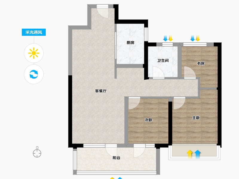 山东省-青岛市-胶州凯旋门-76.80-户型库-采光通风