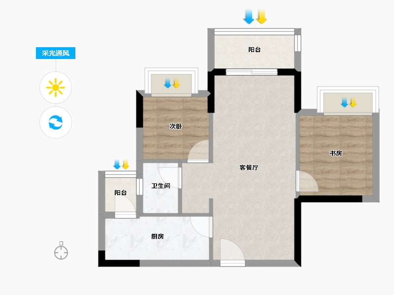 重庆-重庆市-雅居乐九里原香-51.80-户型库-采光通风