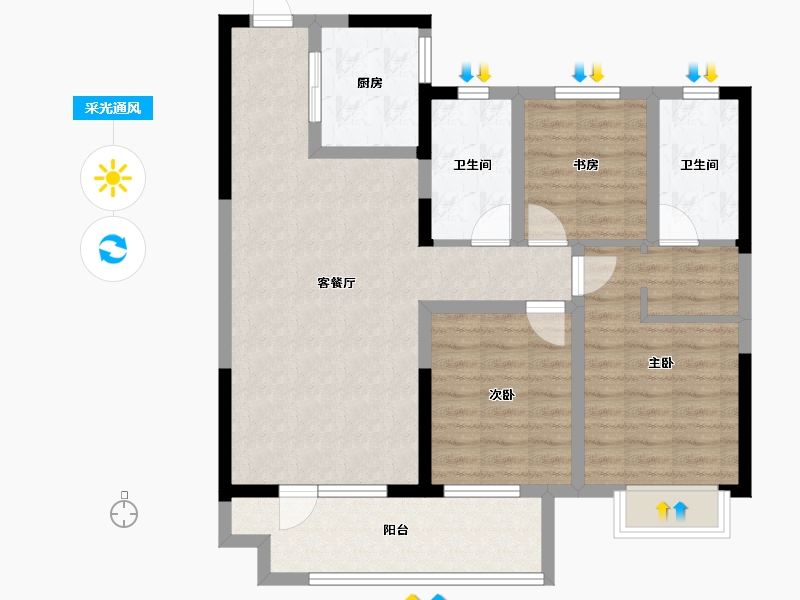 山东省-青岛市-花样年碧云湾-89.60-户型库-采光通风