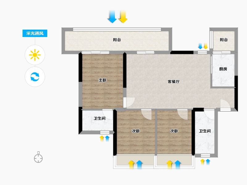 四川省-成都市-绿洲国际金座-85.76-户型库-采光通风