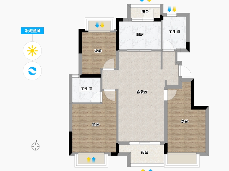 重庆-重庆市-合景融创璟月台-77.72-户型库-采光通风