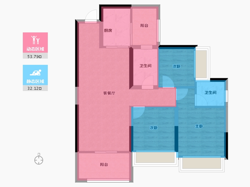 四川省-成都市-绿洲国际金座-76.37-户型库-动静分区