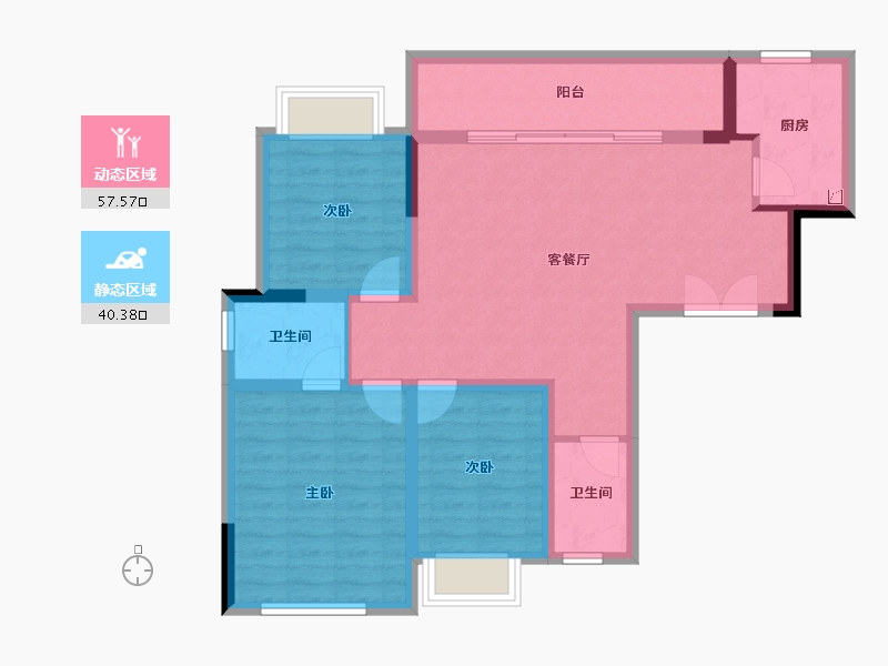 重庆-重庆市-华远海蓝和光-87.45-户型库-动静分区