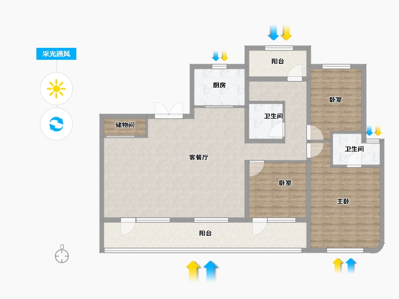 山东省-青岛市-融创中心森海ONE-135.10-户型库-采光通风