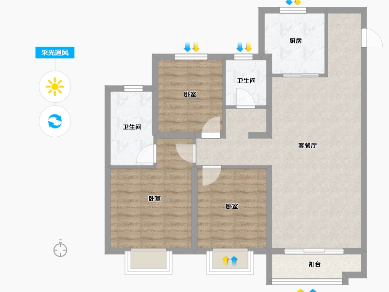 山东省-青岛市-青岛旭辉银盛泰星河城-86.40-户型库-采光通风