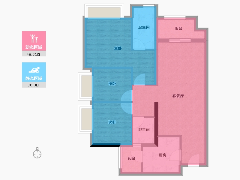 重庆-重庆市-雅居乐富春山居-75.19-户型库-动静分区