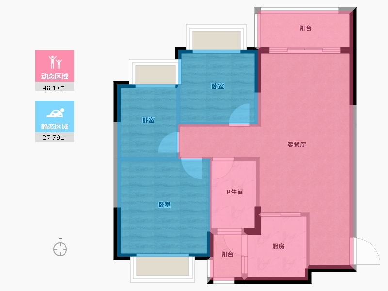 重庆-重庆市-南川恒大滨河左岸-68.12-户型库-动静分区