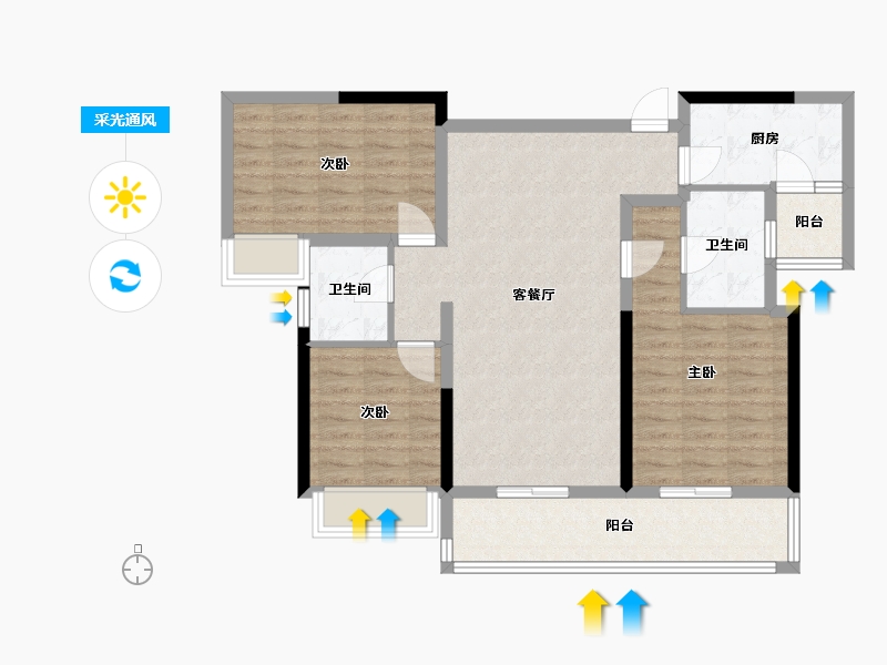 四川省-成都市-新希望锦麟府-90.89-户型库-采光通风