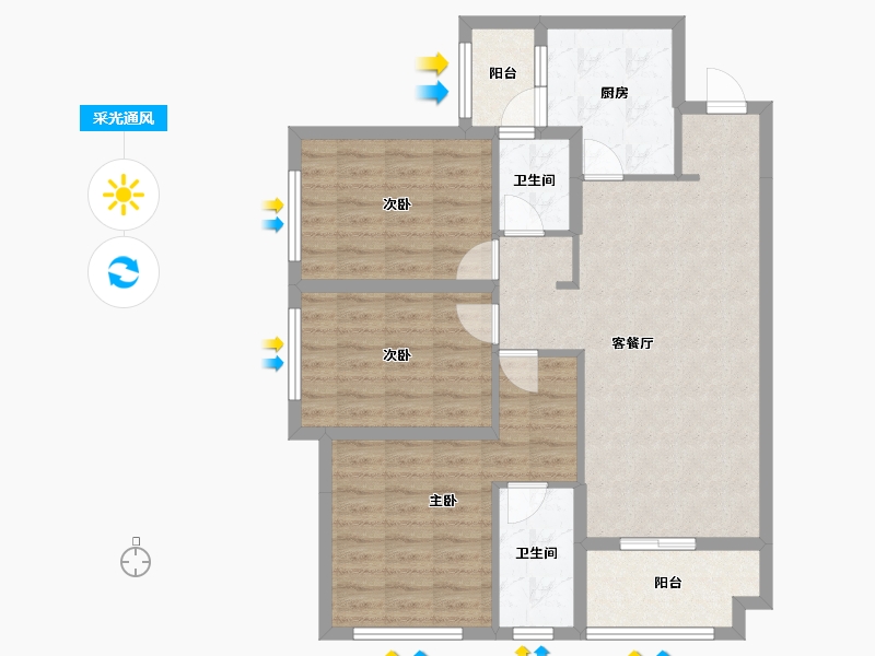 四川省-成都市-龙湖西府琅悦-90.49-户型库-采光通风