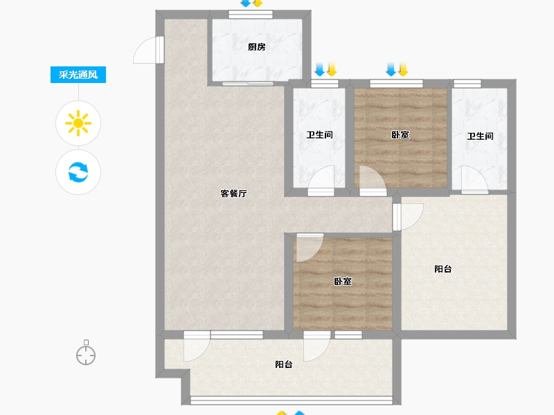 山东省-青岛市-和达智慧生态城-84.00-户型库-采光通风