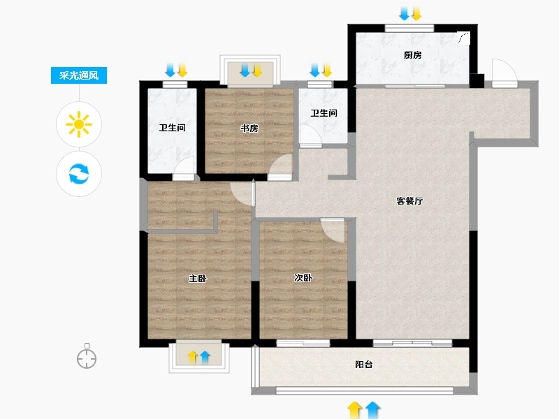 江苏省-无锡市-海尔产城创翡翠文华-101.20-户型库-采光通风