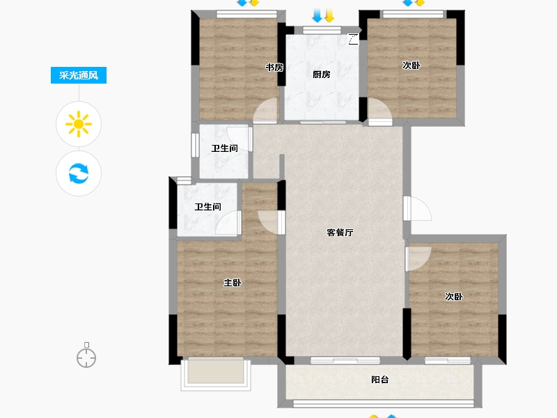 浙江省-金华市-铭扬华府-92.00-户型库-采光通风