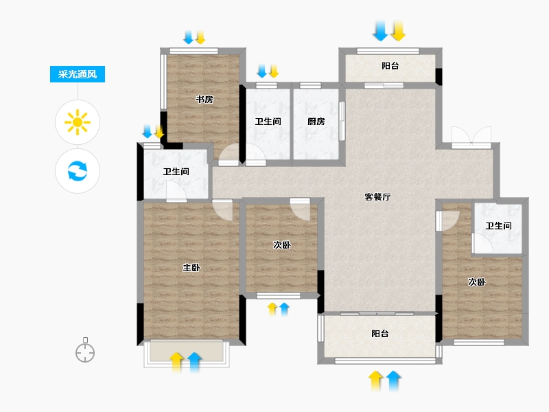 四川省-成都市-新希望锦麟府-124.30-户型库-采光通风