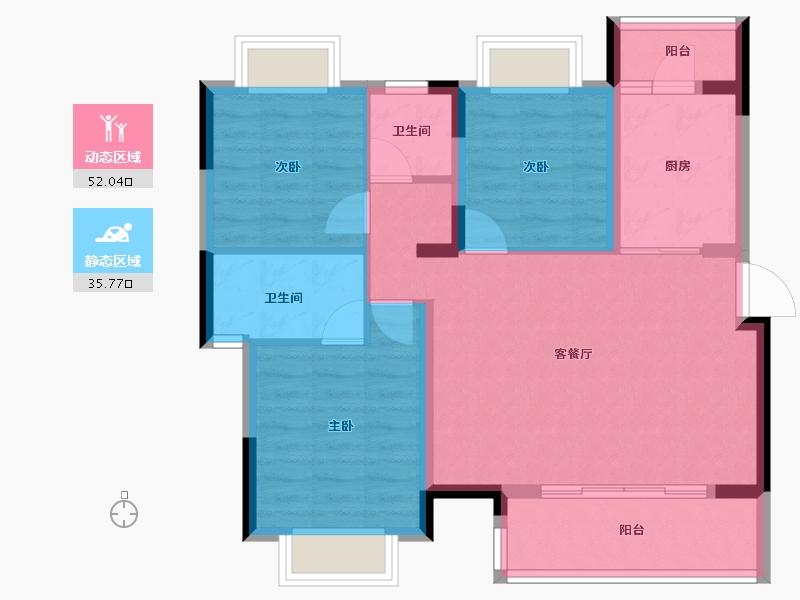 重庆-重庆市-中骏弘阳樾景台-78.39-户型库-动静分区