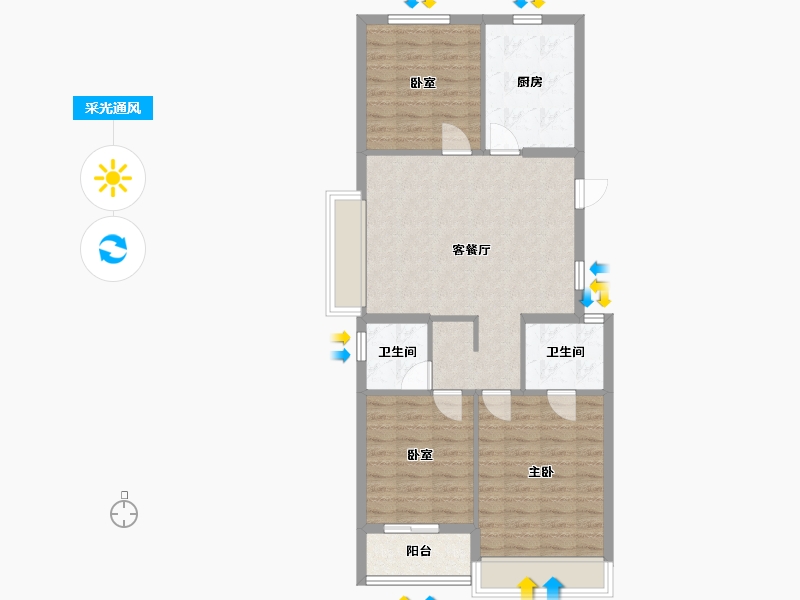 浙江省-杭州市-牧云里-90.00-户型库-采光通风