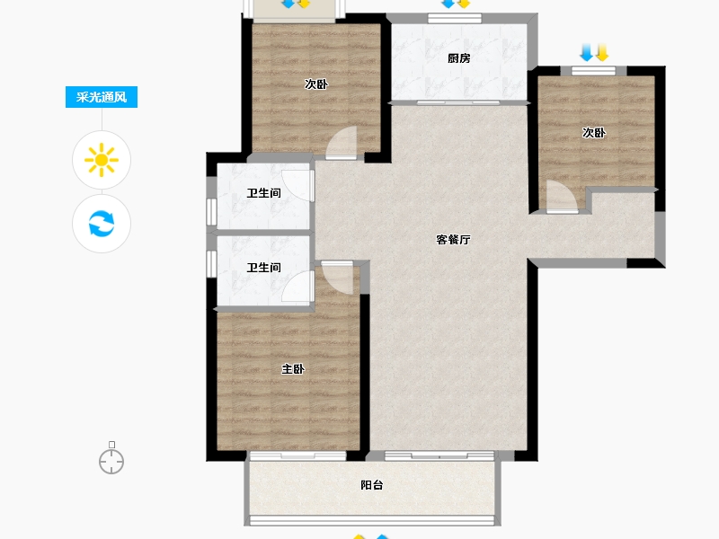 湖南省-长沙市-中铁逸园-99.85-户型库-采光通风