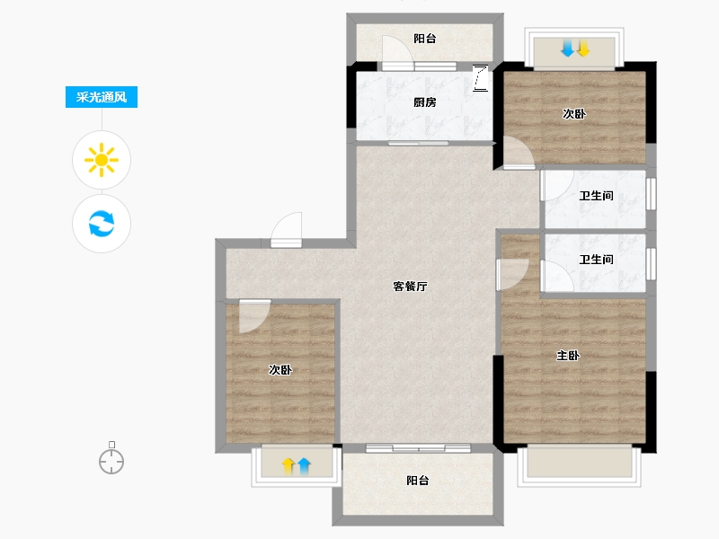 湖南省-长沙市-碧桂园·荟隽棠-88.95-户型库-采光通风