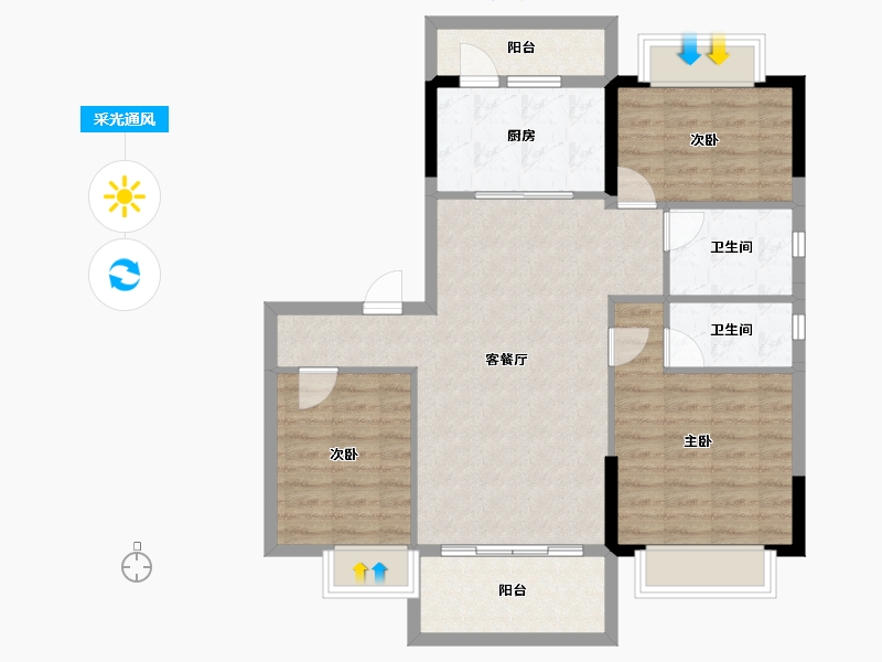 湖南省-长沙市-碧桂园·荟隽棠-88.73-户型库-采光通风