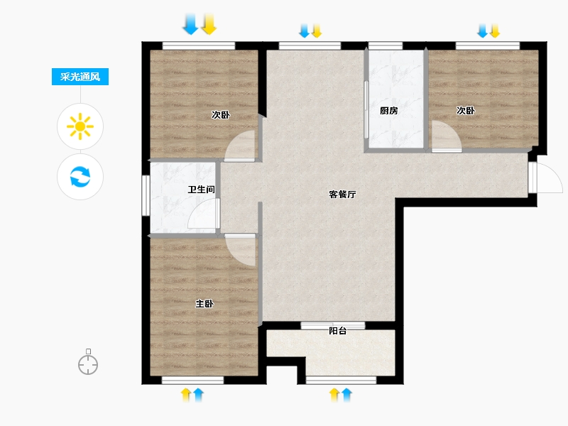 山东省-青岛市-兰庭现河1号-84.40-户型库-采光通风