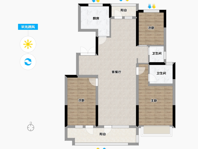 山东省-烟台市-香逸中央-111.20-户型库-采光通风