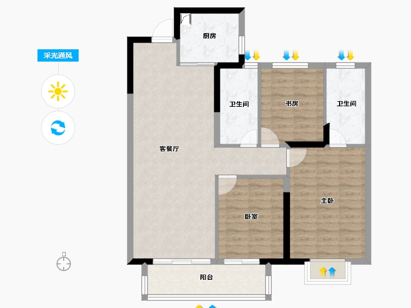 湖北省-武汉市-中建星光城-90.00-户型库-采光通风