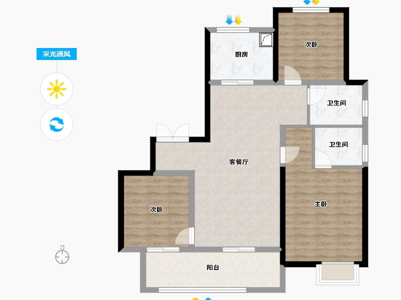 江苏省-徐州市-金泰悦城-96.80-户型库-采光通风