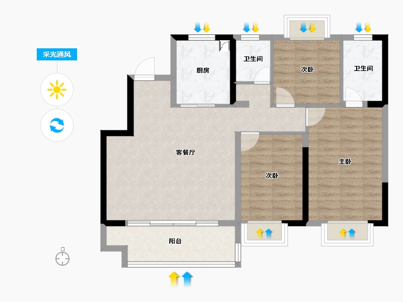 江苏省-无锡市-香逸澜园-86.40-户型库-采光通风