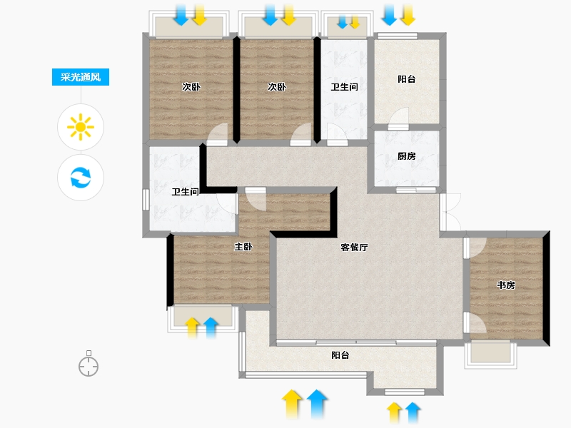 重庆-重庆市-香港置地云山岳-130.29-户型库-采光通风