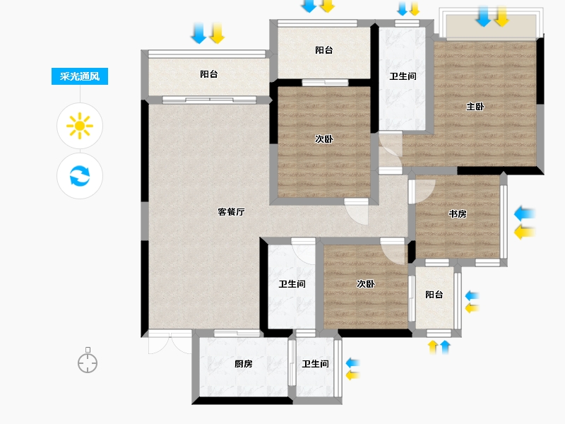 贵州省-黔西南布依族苗族自治州-天鹅湾小区-125.00-户型库-采光通风