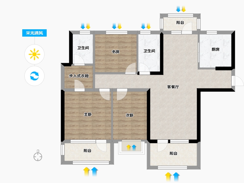 山东省-烟台市-香逸中央-94.40-户型库-采光通风