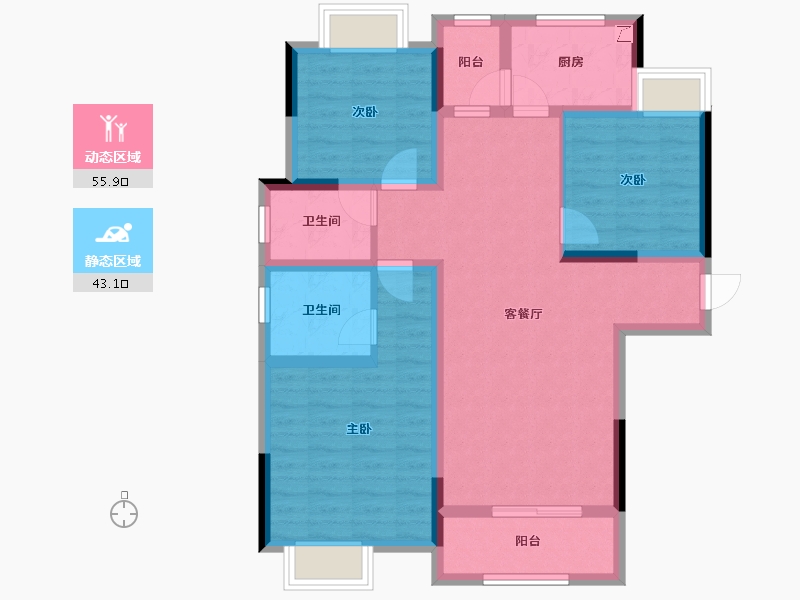 浙江省-金华市-朝阳湖畔-87.21-户型库-动静分区