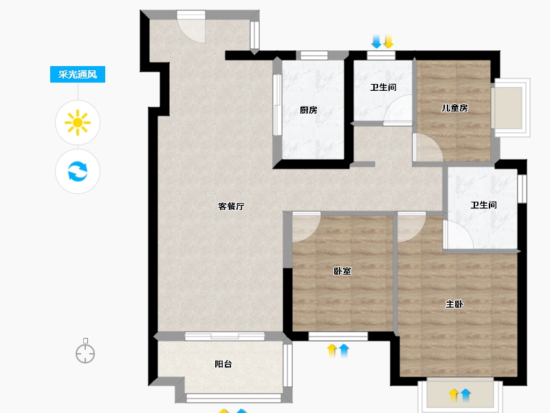 广东省-惠州市-嘉鸿新城博雅府-78.61-户型库-采光通风