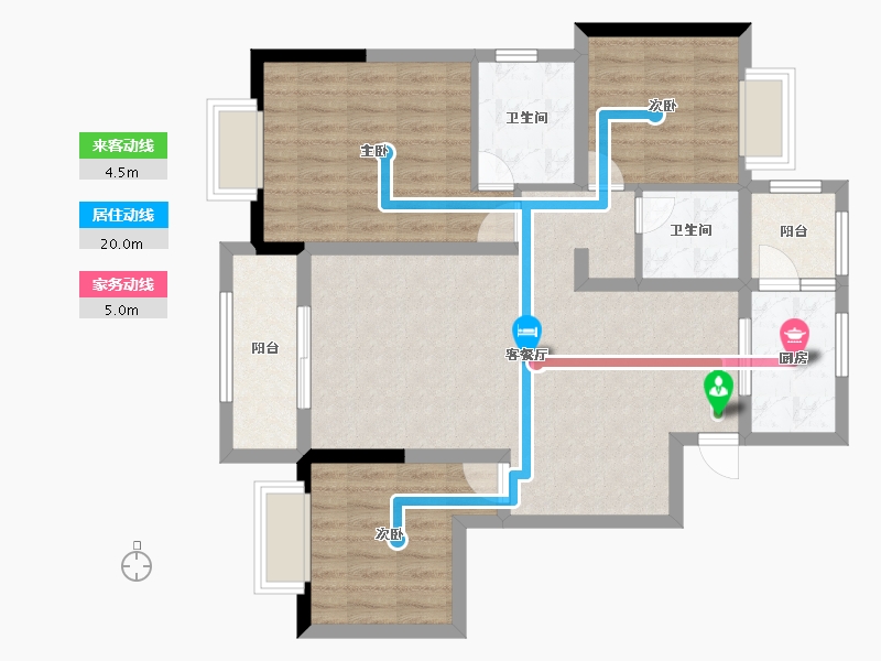 浙江省-金华市-朝阳湖畔-90.77-户型库-动静线