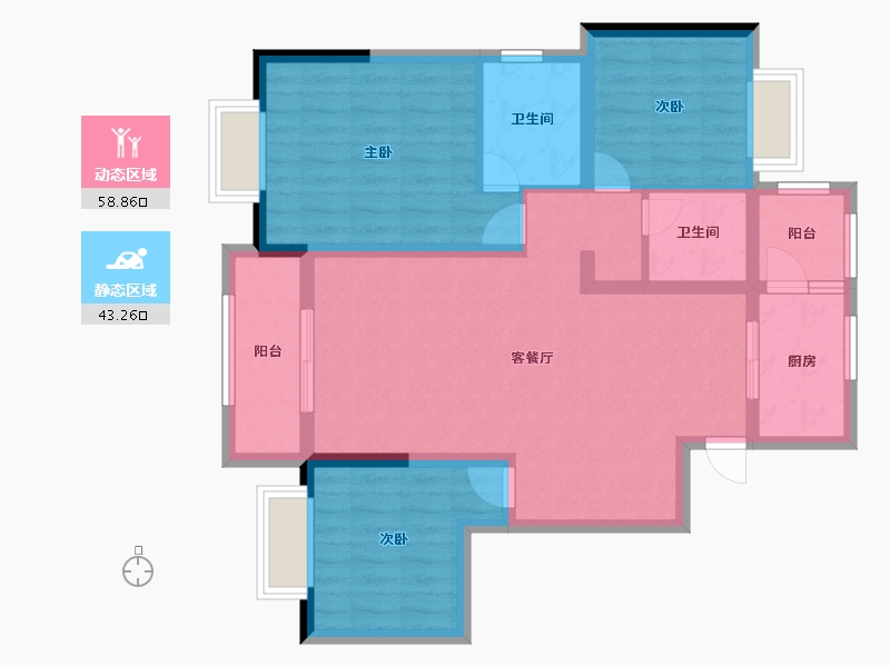 浙江省-金华市-朝阳湖畔-90.77-户型库-动静分区