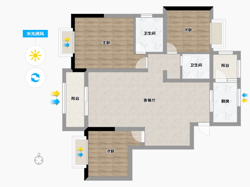 浙江省-金华市-朝阳湖畔-90.77-户型库-采光通风