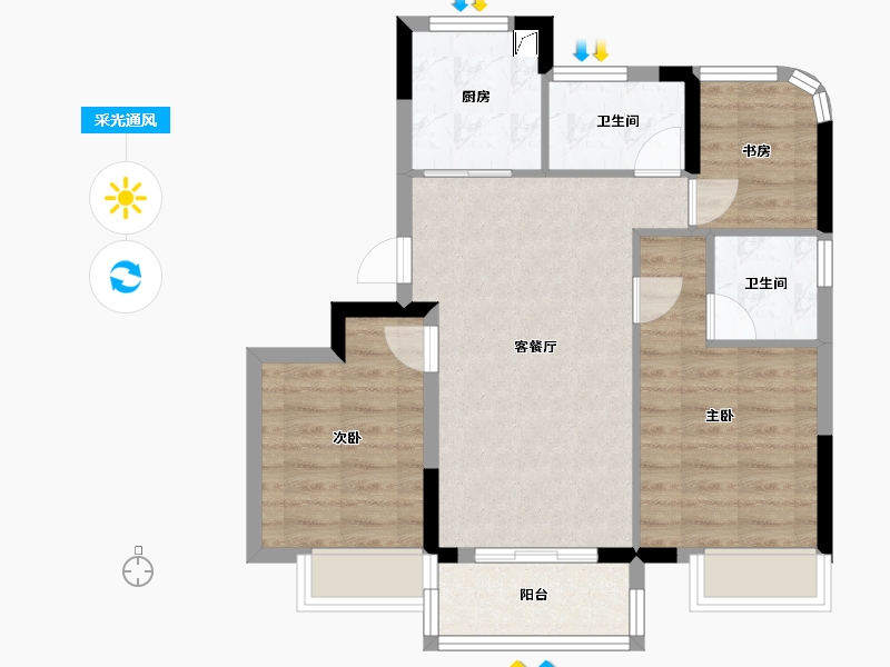 浙江省-金华市-蓝城春风溪语-67.32-户型库-采光通风