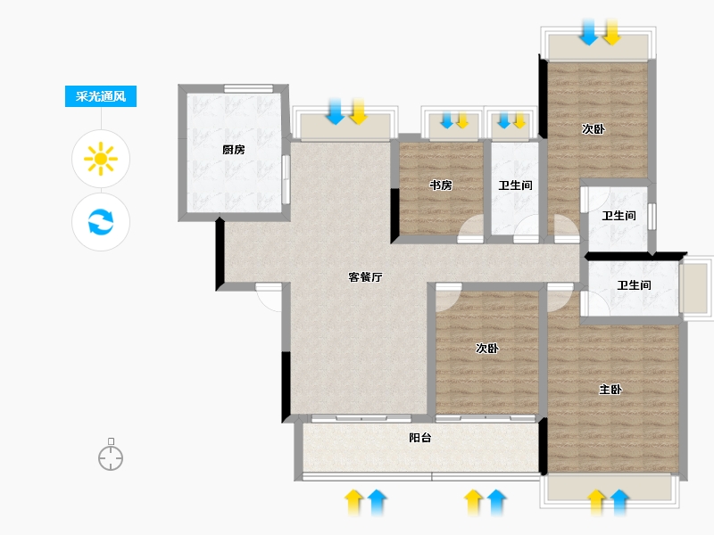 四川省-成都市-河畔府邸-128.03-户型库-采光通风