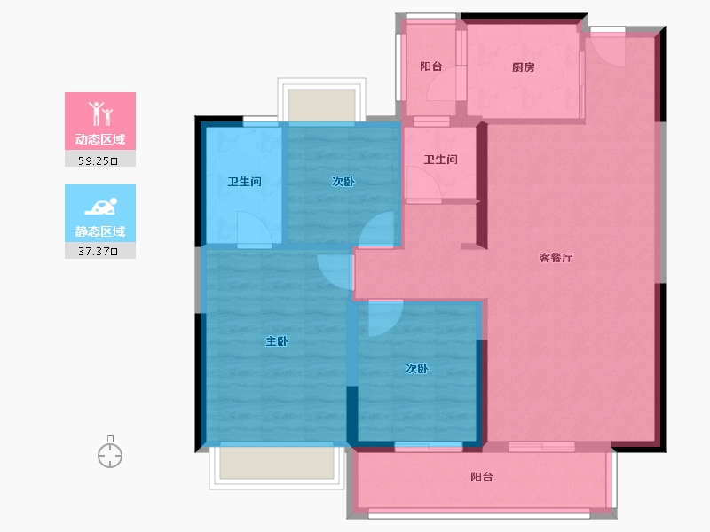 云南省-昆明市-富康城紫悦府-86.55-户型库-动静分区